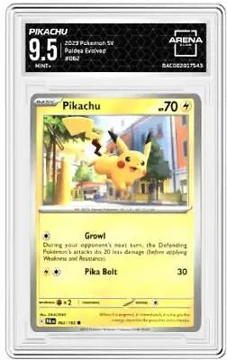 Graded Pikachu Pokémon card from 2023 Pokémon TCG Pikachu Arena Club 9.5 Paldea Evolved