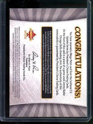 Jimmy Butler memorabilia card from 2023 President’s Choice Mega Patch Jimmy collector item