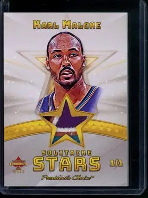 Karl Malone Solitaire basketball card from 2023 President’s Choice Solitaire Stars 1/1