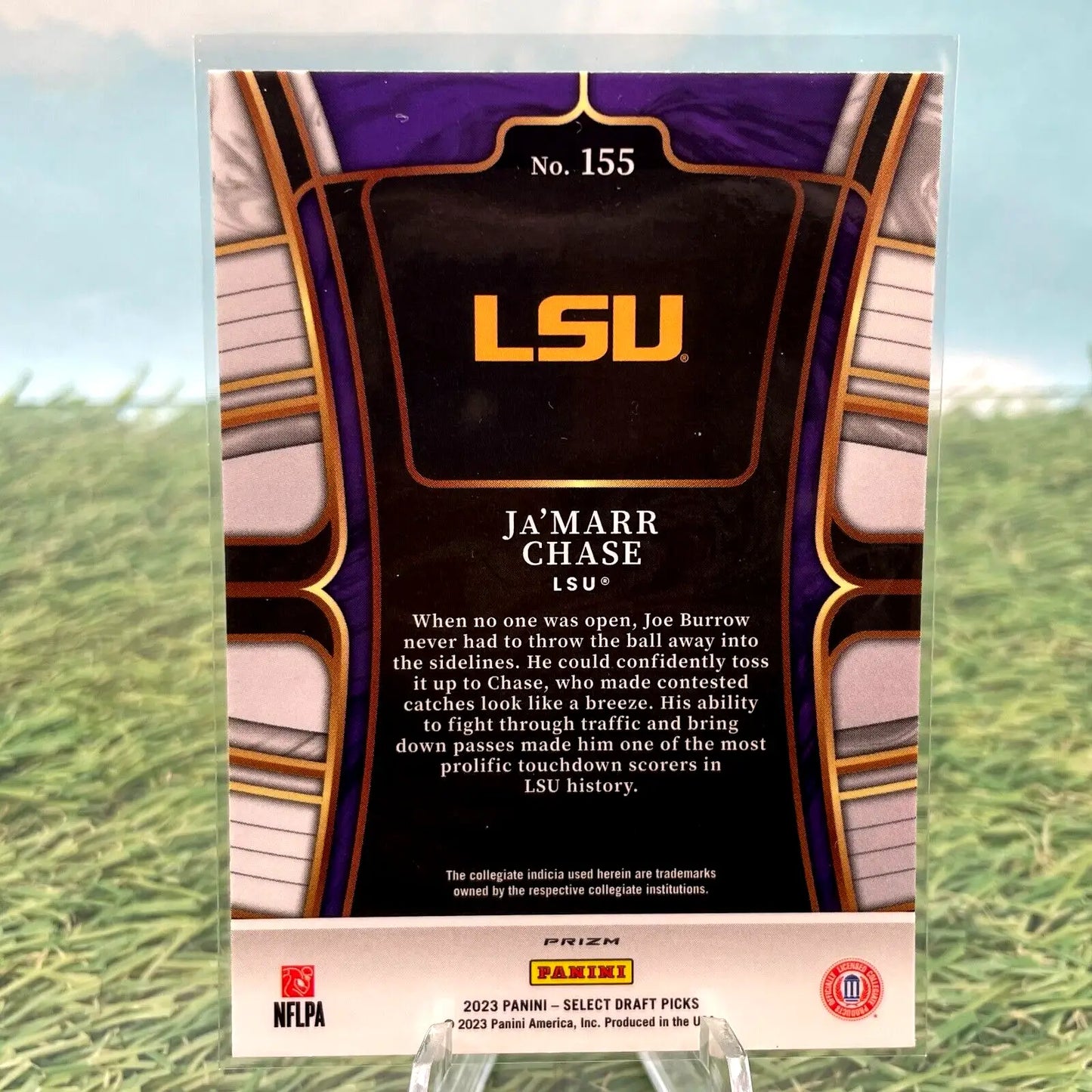 LSU Football trading card of Ja’Marr Chase in 2023 Select Draft featuring gold design