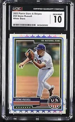 Graded 2023 Stars & Stripes Stone Russell #59 White Stars 49/99 Baseball CGC 10 card