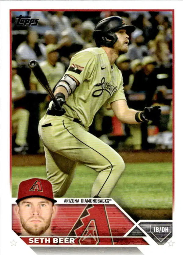 Seth Beer Arizona Diamondbacks baseball card in cream uniform at bat from 2023 Topps