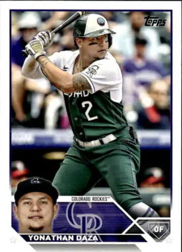 2023 Topps #122 Yonathan Daza baseball card with original gloss, Rockies collectible