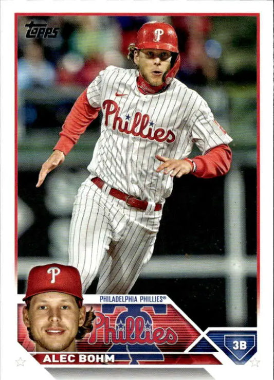 Alec Bohm running the bases on a 2023 Topps Philadelphia Phillies baseball card