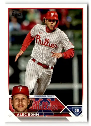 Alec Bohm baseball card featuring original gloss from 2023 Topps #128, Phillies