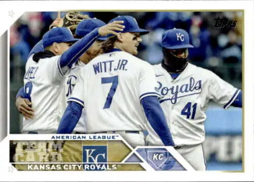 2023 Topps #134 Kansas City Royals baseball card featuring Bobby Witt Jr. original gloss