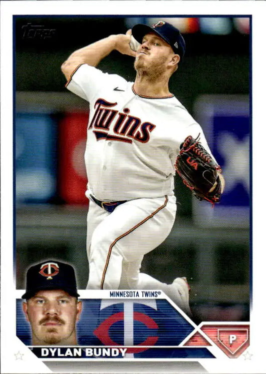 Dylan Bundy Minnesota Twins baseball card showing pitcher mid-throw in home uniform