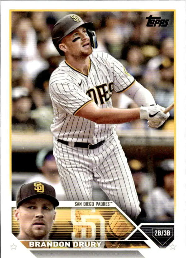 Brandon Drury San Diego Padres player in pinstripe uniform at bat baseball card