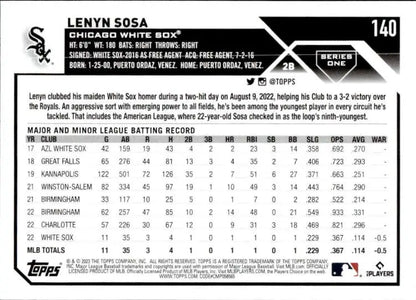 Lenyn Sosa Chicago White Sox baseball card showcasing career statistics and details