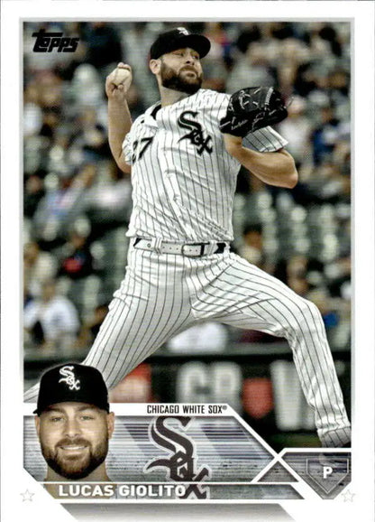 Lucas Giolito mid-delivery in Chicago White Sox uniform on baseball card image