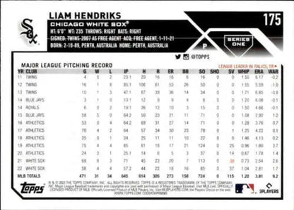 Liam Hendriks baseball card 2023 Topps #175 NM-MT original gloss White Sox Simply Sandoval