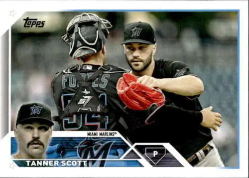 2023 Topps #18 Tanner Scott Baseball Card with original gloss, Marlins collectible