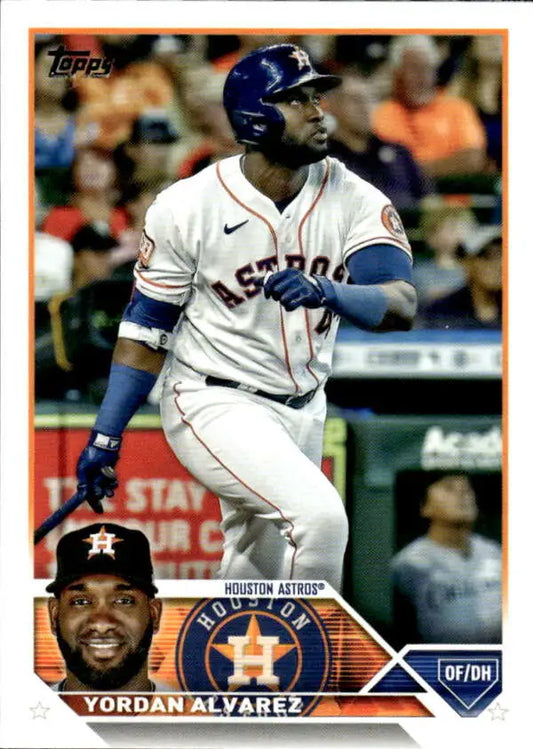 Baseball card of Yordan Alvarez in white home uniform for Houston Astros Baseball