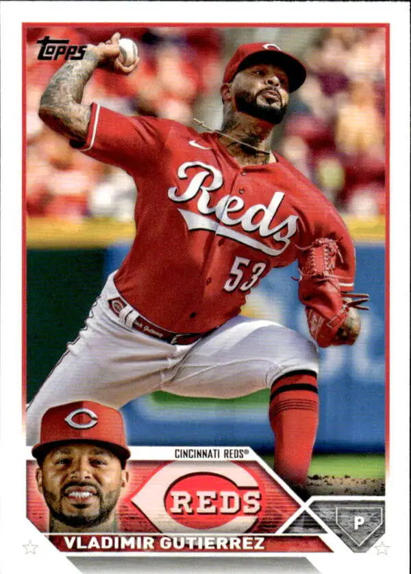 Vladimir Gutierrez in mid-throwing motion on a Cincinnati Reds baseball card