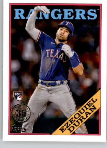 Baseball card of Ezequiel Duran in gray road uniform, original gloss 2023 Topps