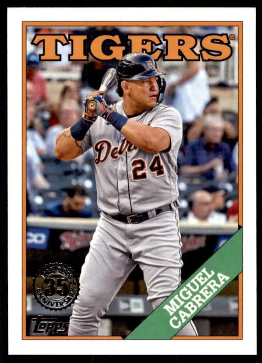 Baseball card of Miguel Cabrera in batting stance for Detroit Tigers, number 24