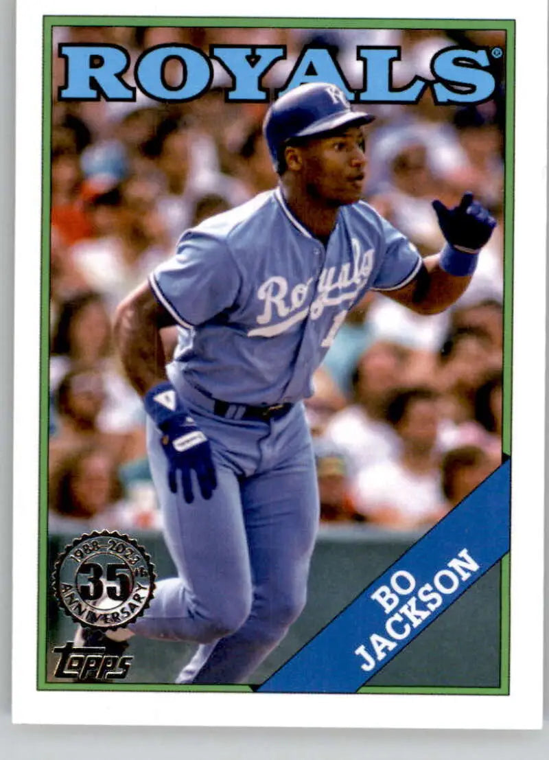 Kansas City Royals player Bo Jackson on 2023 Topps 1988 Baseball card in light blue uniform