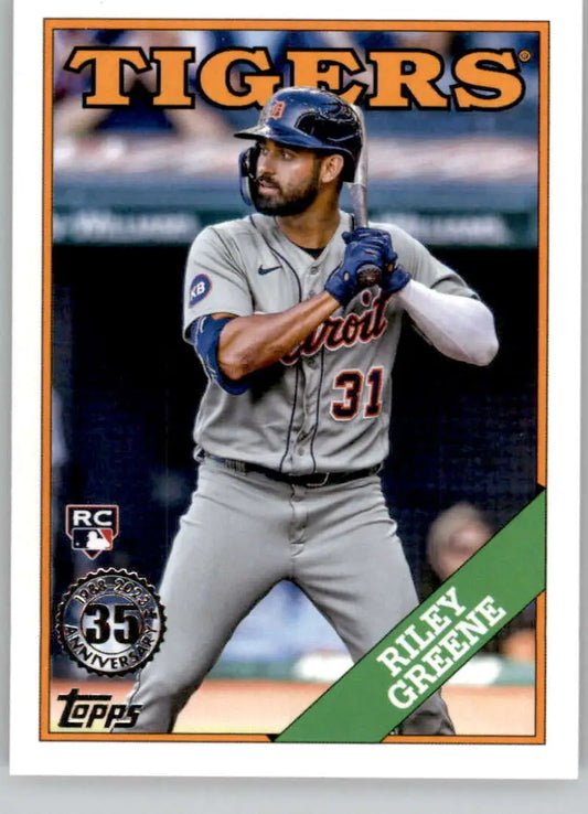 Riley Greene Detroit Tigers Baseball Card in road gray uniform, number 31