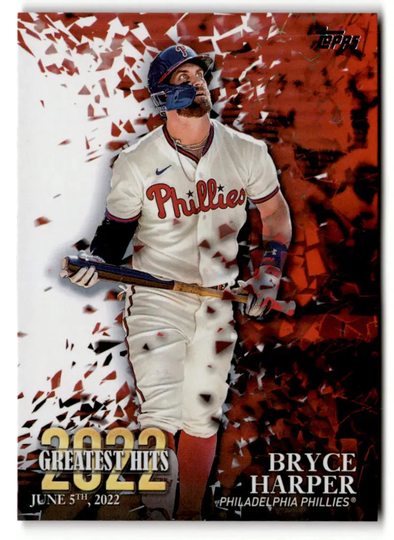 Bryce Harper in Philadelphia Phillies uniform with bat on 2023 Topps baseball card