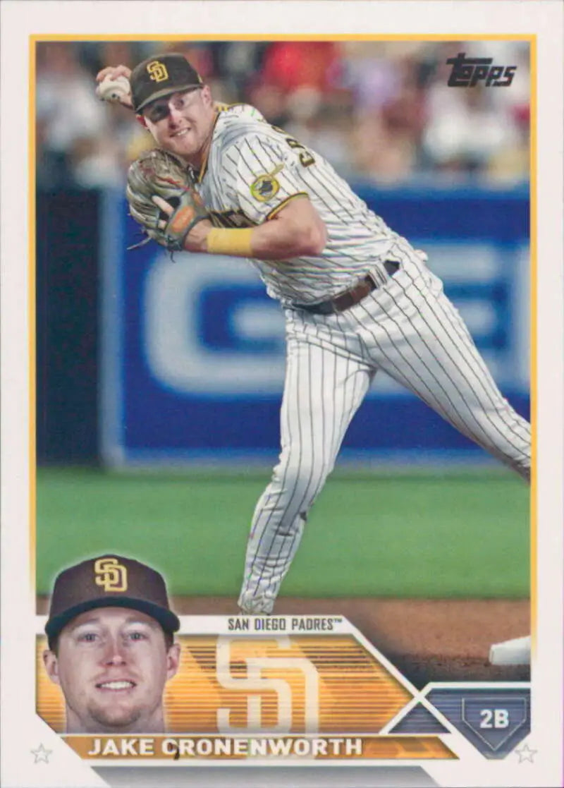 Jake Cronenworth fielding in white pinstriped uniform, San Diego Padres baseball card