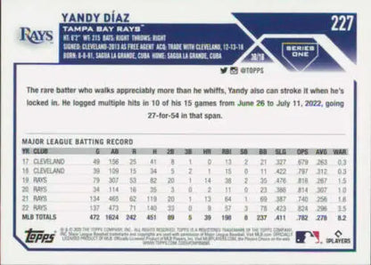 Yandy Díaz baseball card from 2023 Topps #227 featuring original gloss finish