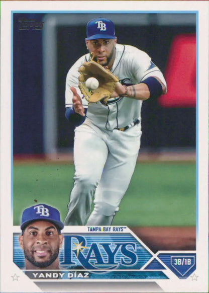 Baseball card of Yandy Diaz fielding for the Tampa Bay Rays in 2023 Topps #227