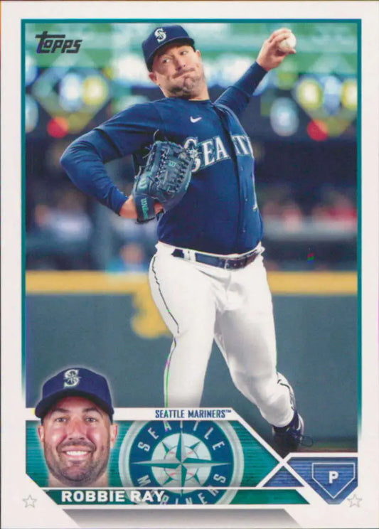 Robbie Ray mid-throw on a 2023 Topps Seattle Mariners baseball card