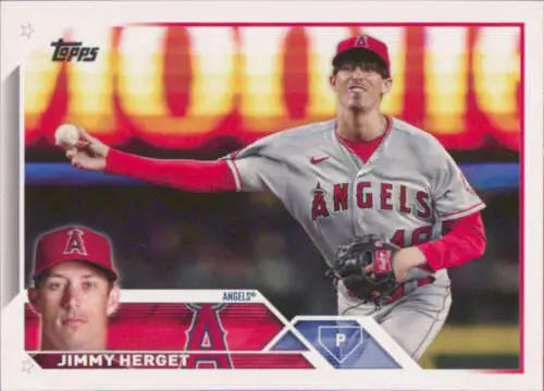 Jimmy Herget baseball card from 2023 Topps #254 with original gloss features Angels ID57003