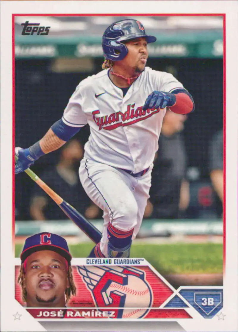 Cleveland Guardians baseball card of Jose Ramirez at bat from 2023 Topps #256