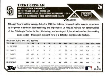 2023 Topps #26 Trent Grisham NM-MT baseball card with original gloss from Padres