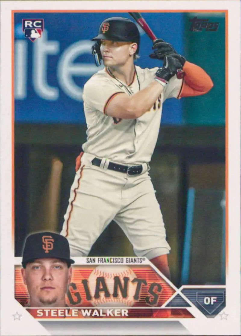 Baseball card of Steele Walker in batting stance for San Francisco Giants