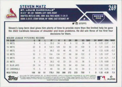 2023 Topps #269 Steven Matz baseball card with original gloss, NM-MT condition