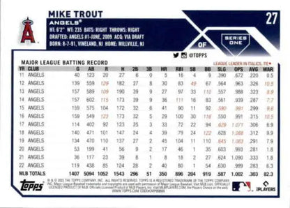 2023 Topps #27 Mike Trout NM-MT Angels original gloss baseball card ID:58038