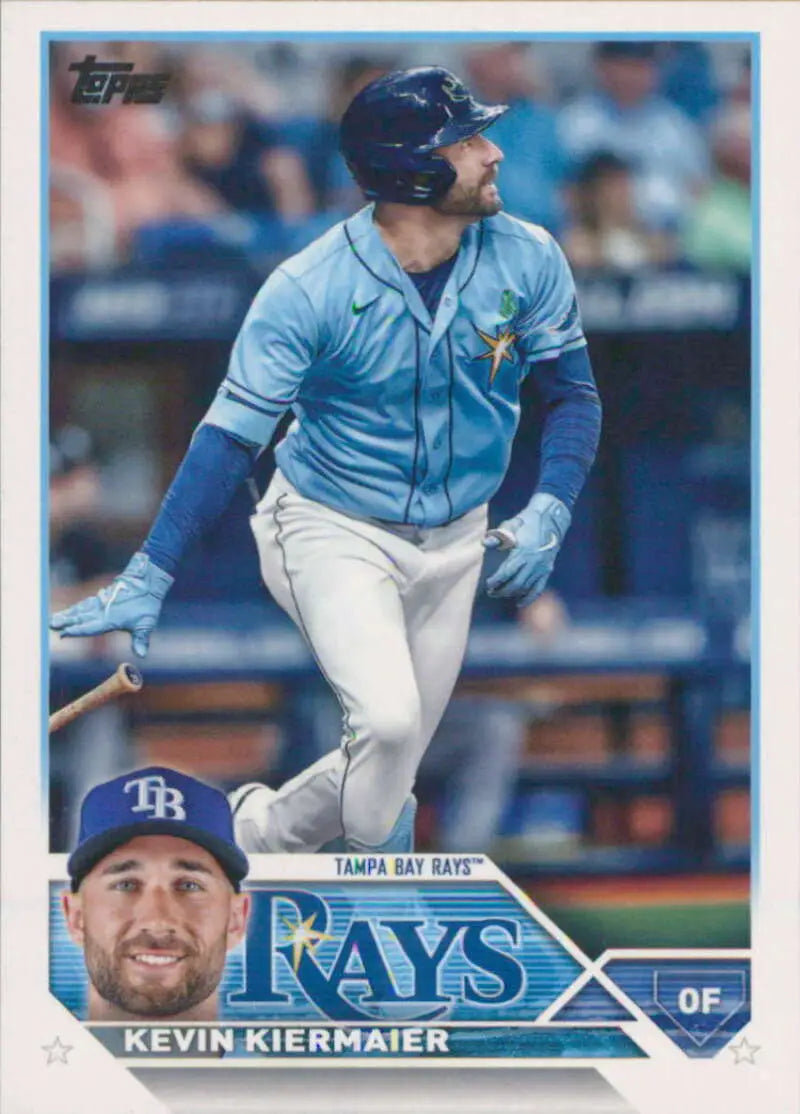 Kevin Kiermaier at bat in light blue jersey on 2023 Topps Tampa Bay Rays card