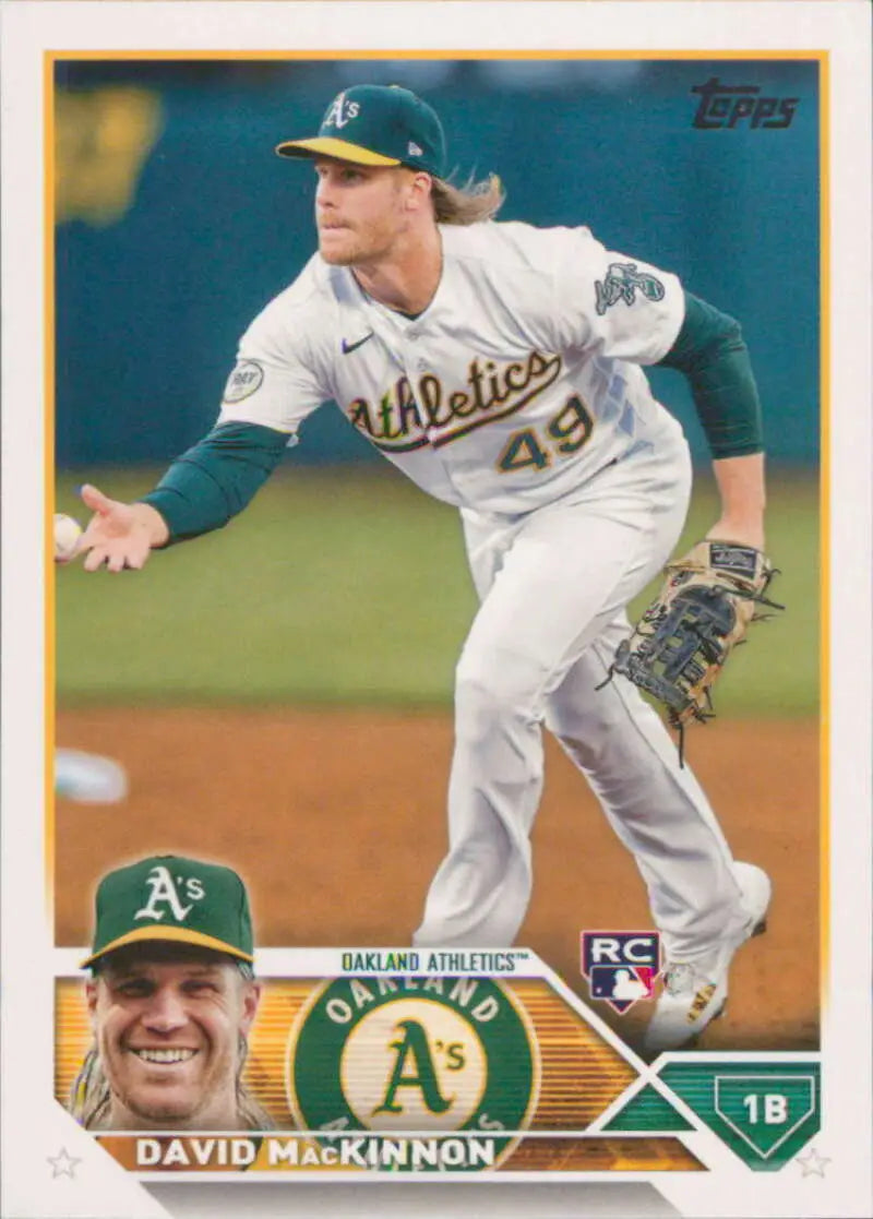 David MacKinnon Oakland Athletics baseball card featuring pitcher in white uniform 49