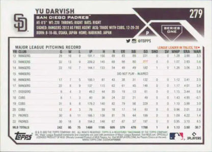 Yu Darvish 2023 Topps #279 baseball card with original gloss, NM-MT condition