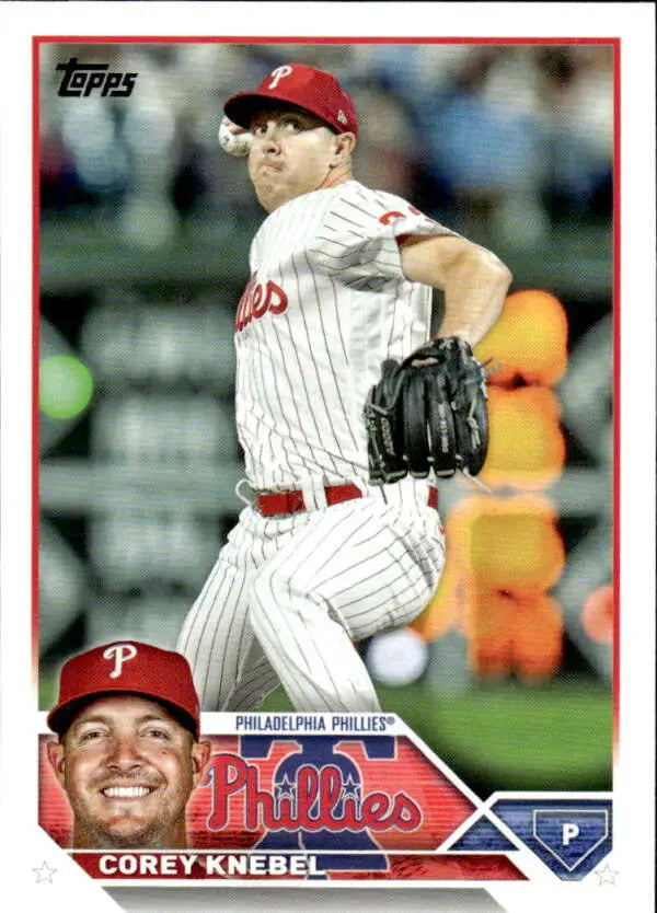 Corey Knebel Philadelphia Phillies baseball card in white pinstriped uniform