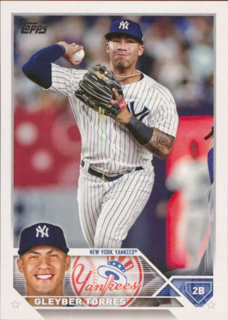 Gleyber Torres New York Yankees baseball card in pinstripe uniform throwing motion