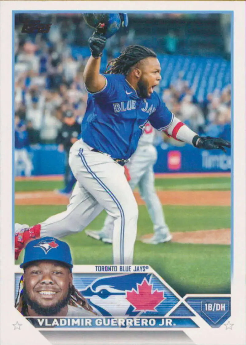 Toronto Blue Jays baseball card of Vladimir Guerrero Jr. in batting follow-through pose