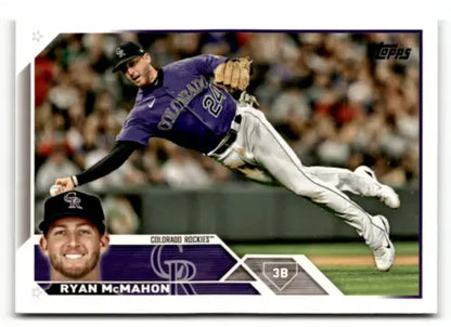 Ryan McMahon baseball card from 2023 Topps #301 with original gloss, Rockies edition