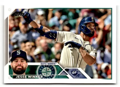 Jesse Winker baseball card from 2023 Topps #306 with original gloss, Mariners collectible