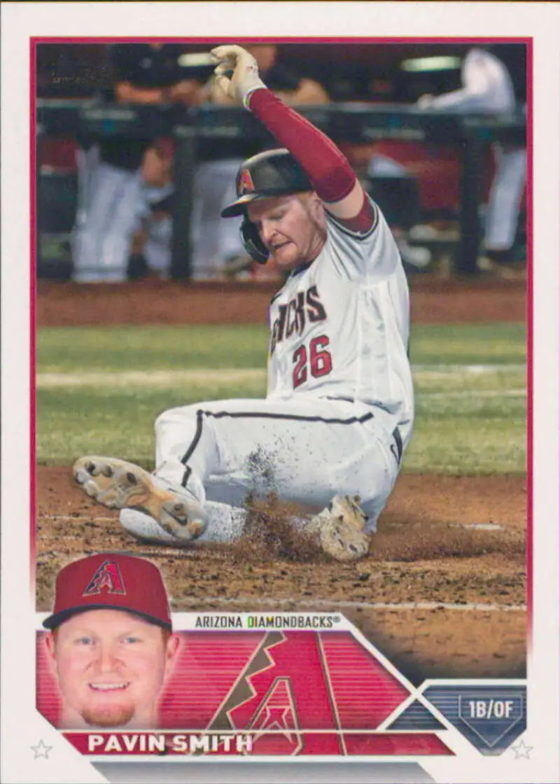 Pavin Smith sliding into base in Arizona Diamondbacks uniform on baseball card