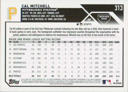 Baseball card featuring Cal Mitchell’s NM-MT statistics with Pittsburgh Pirates