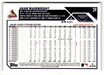 2023 Topps #39 Adam Wainwright NM baseball card with original gloss, Cardinals collectible