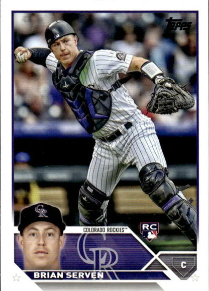 Baseball card of Brian Serven, Colorado Rockies catcher in action for 2023 Topps