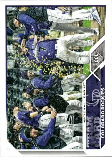 Original gloss 2023 Topps #445 Colorado Rockies team card featuring Simply Sandoval