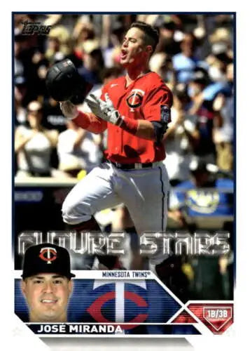 2023 Topps #505 Jose Miranda baseball card featuring original gloss for Twins fans