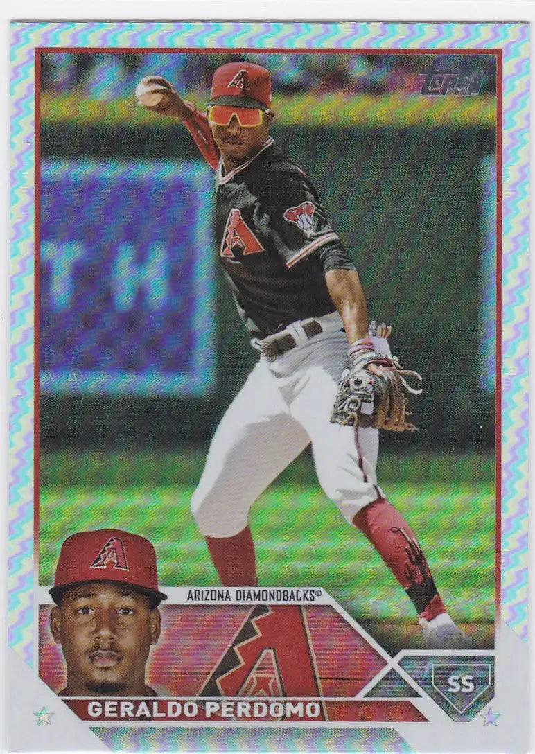 Geraldo Perdomo Silver Foil Arizona Diamondbacks shortstop in throwing motion