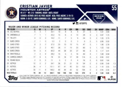 2023 Topps #55 Cristian Javier NM-MT baseball card with original gloss, Astros star