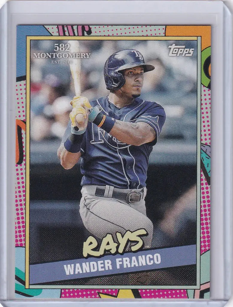 Baseball card of Wander Franco Tampa Bay Rays player at bat in 2023 Topps Set